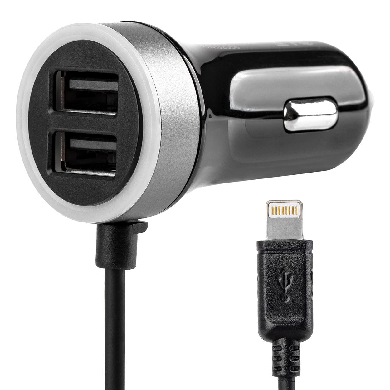 Ładowarka samochodowa 12/24V 2xUSB 2.4A + iPhone lightning